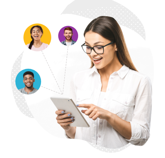 woman connecting with others on a tablet