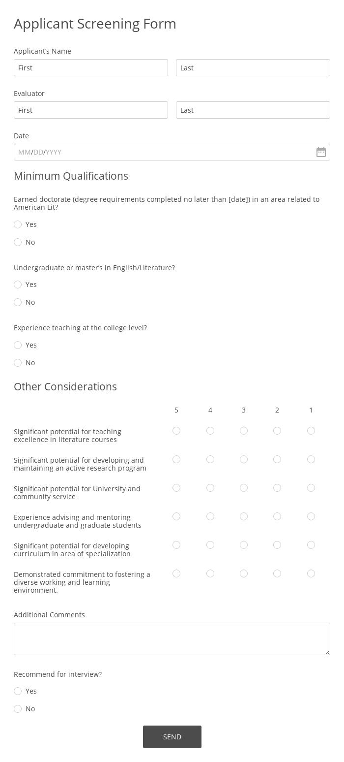Online Applicant Screening Form Template | 123 Form Builder
