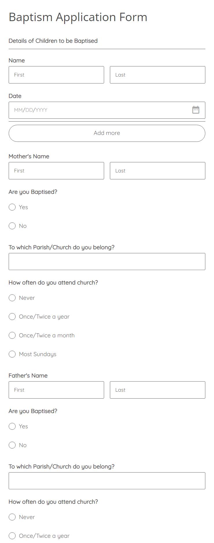 Baptism Application Form Template | 123FormBuilder