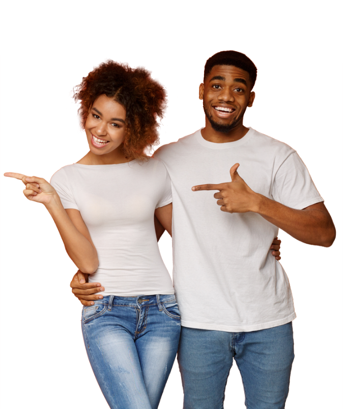 couple pointing to the left