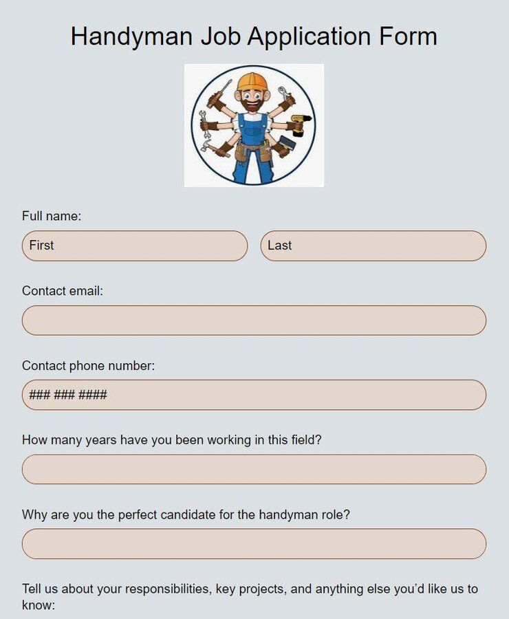 Free Handyman Job Application Form Template | 123FormBuilder